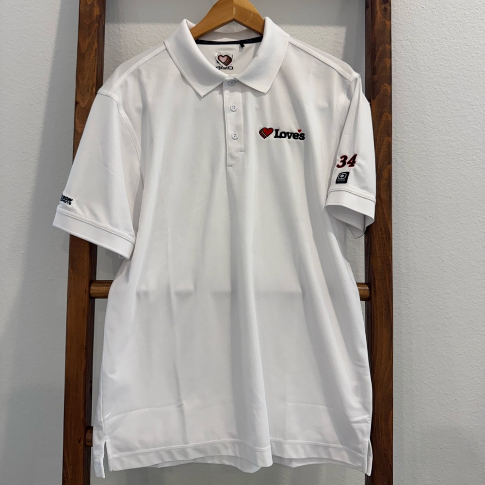 Loves White Polo Shirt with Red Heart Logo